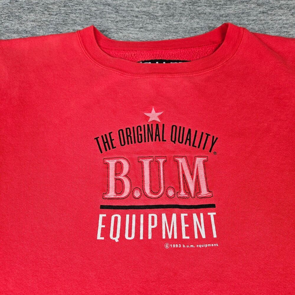 Vintage 1993 BUM Equipment Crewneck Sweatshirt Adult Large Red Pullover Made USA